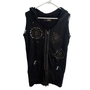 Akualani Hawaiian Women's Size Large Sleeveless Full Zip Hoodie Black Studded